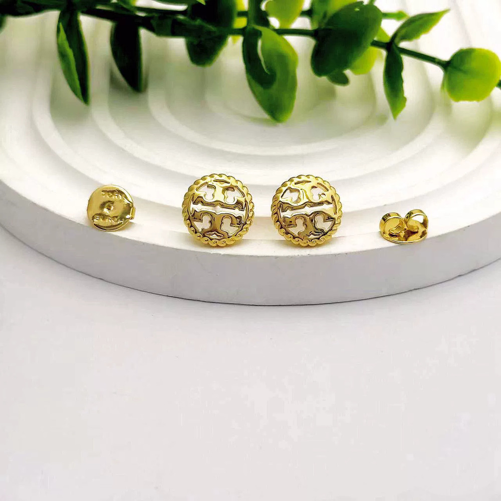 Tory Burch Silver Round Hollow Braided Edge Stud Earrings